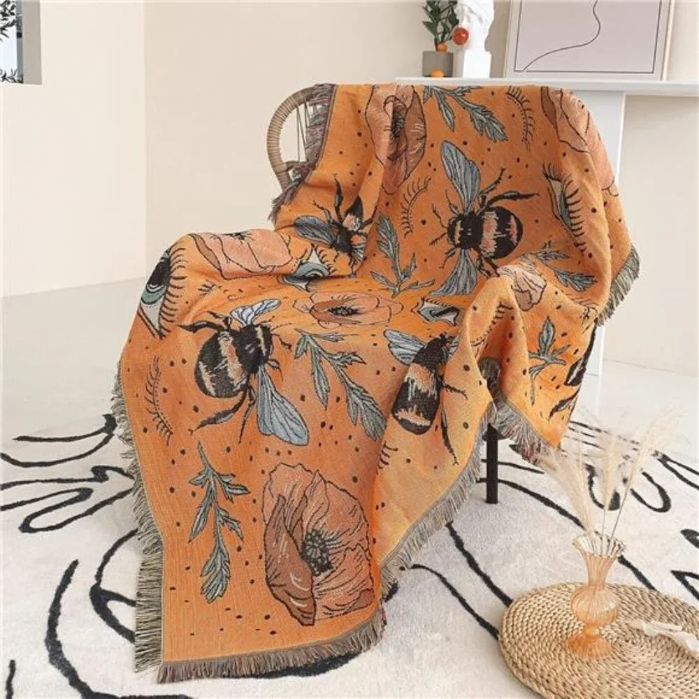 Boho Throw Blanket Reversible Cotton Hippie Room Decor (50'x60')